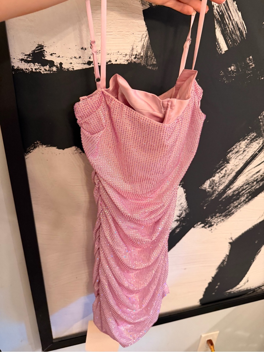 Oh Polly Pink Sequin Ruched Mini Dress - Picture 4 of 6